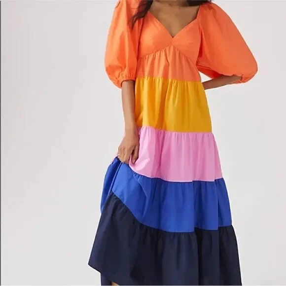 NEW Farm Rio Tiered Colorblocked Maxi Dress